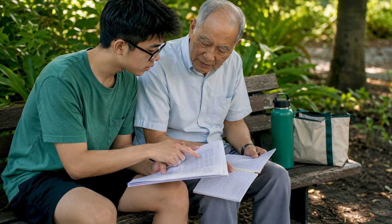 Family preparing medical questions at home