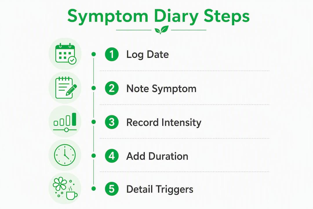 Infographic with steps for symptom diary template usage